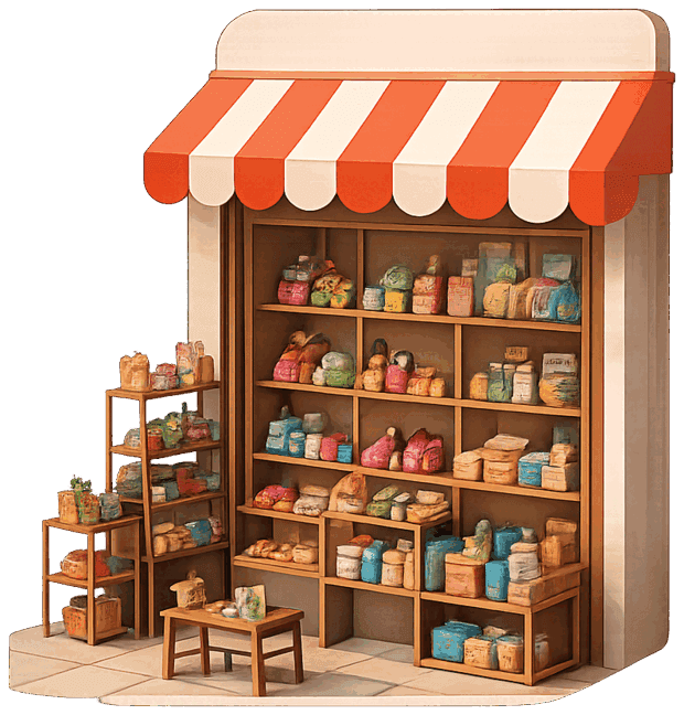 A stocked bazaar shop, ready for customers